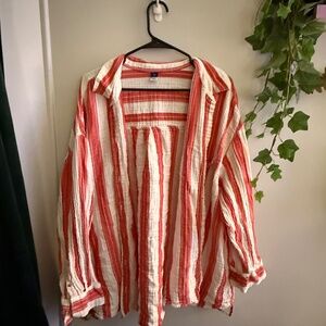 NWOT Old Navy Red and White Striped Linen Shirt